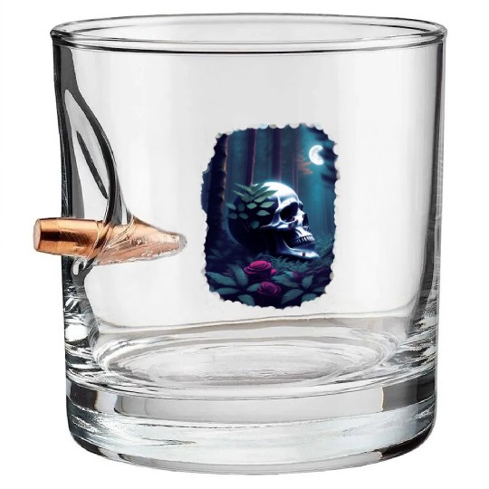 Skull and rose moonlight gothic themed art Bullet Whiskey Glasses
