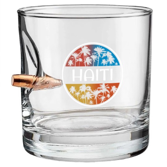 Haiti Stylish Vacation Souvenir Palm Tree Bullet Whiskey Glasses