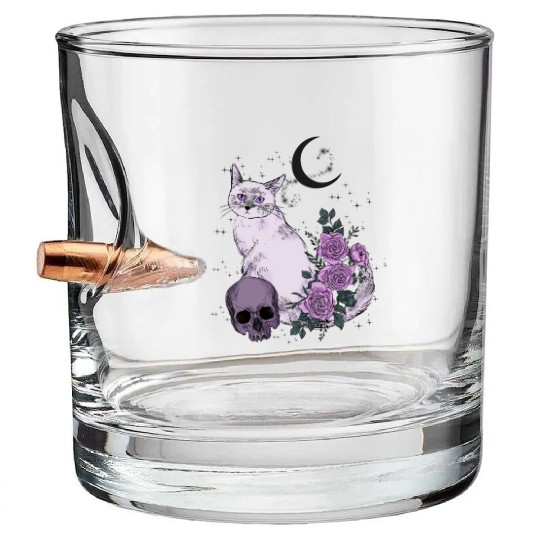 Gothic Cat and Roses Bullet Whiskey Glasses