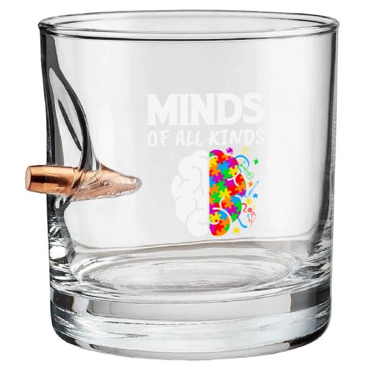 Minds of all Kind Neurodiversity Brain Bullet Whiskey Glasses