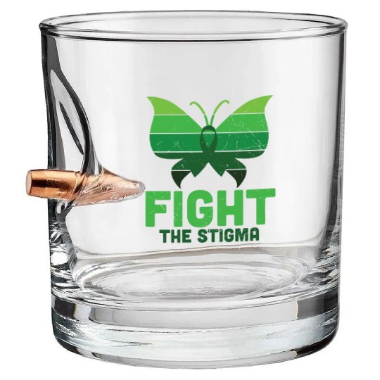 Fight The Stigma Butterfly Mental Health Bullet Whiskey Glasses