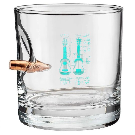 Ukulele Leonardo Da Vinci Sketch Blueprint Bullet Whiskey Glasses