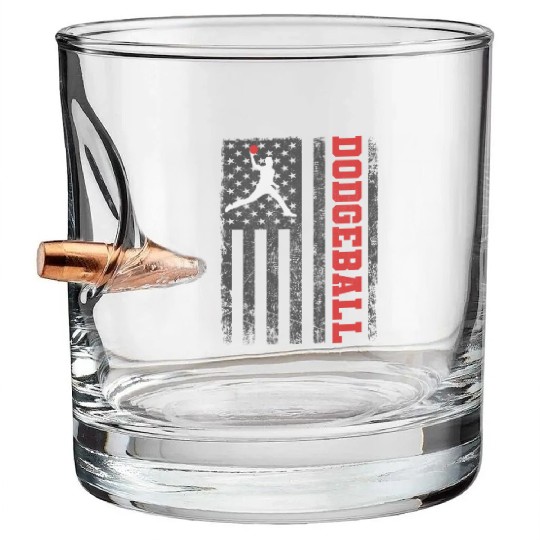 American Flag Dodgeball Player Coach Team Sports Bullet Whiskey Glasses