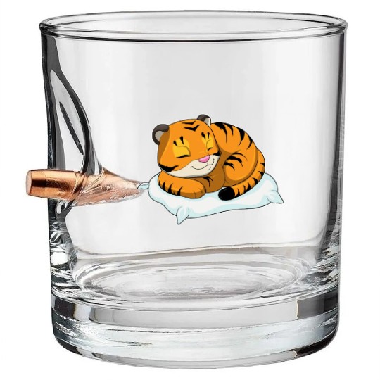 Tiger At Sleeping With Pillow Bullet Whiskey Glasses