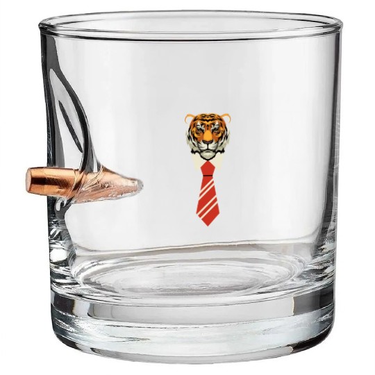 Orange Red Beige Colorful Tiger With Tie Bullet Whiskey Glasses