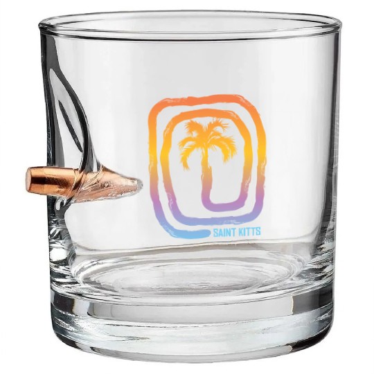 Cool Saint Kitts Palm Tree Souvenir Vacation Bullet Whiskey Glasses