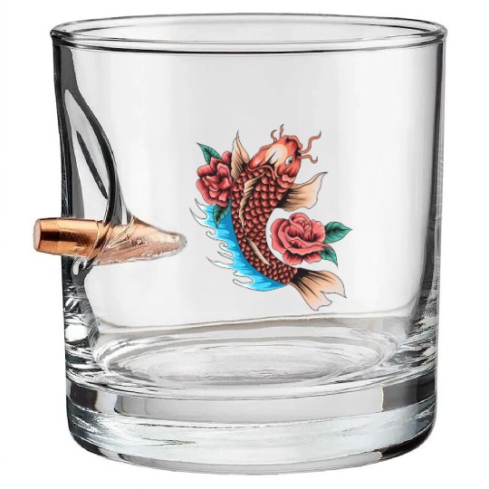 Koi Fish and Roses Bullet Whiskey Glasses