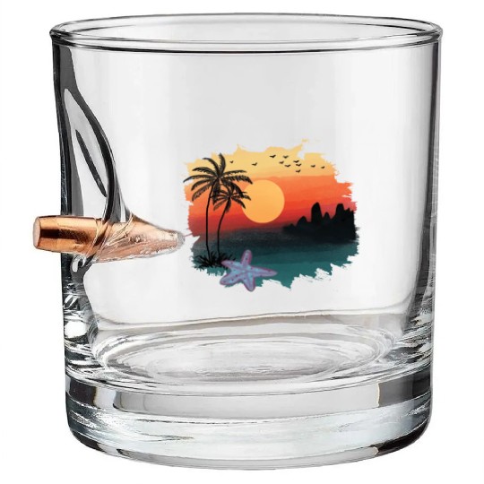 Beach Sunset Watercolor Design Sublimation Art 1 Bullet Whiskey Glasses