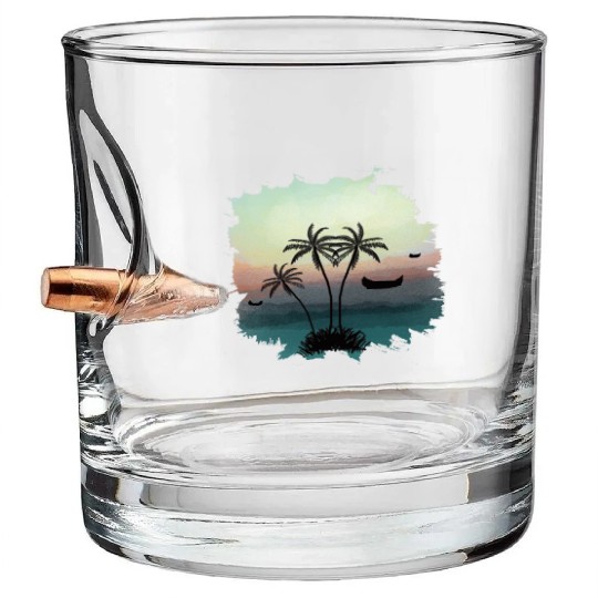 Beach Sunset Watercolor Design Sublimation Art 3 Bullet Whiskey Glasses