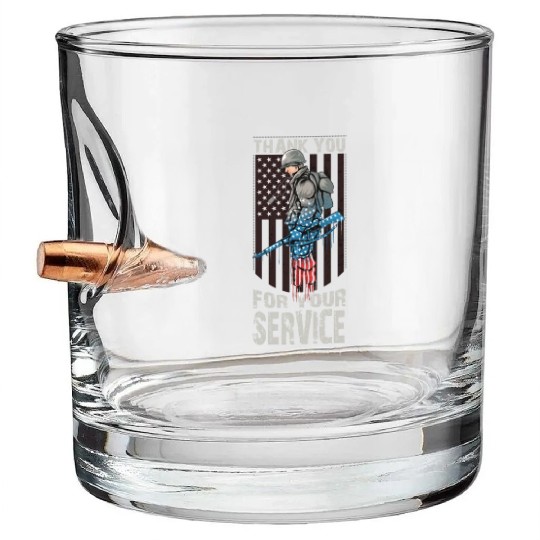 Thank You For Your Service Veteran US Flag Veteran Bullet Whiskey Glasses