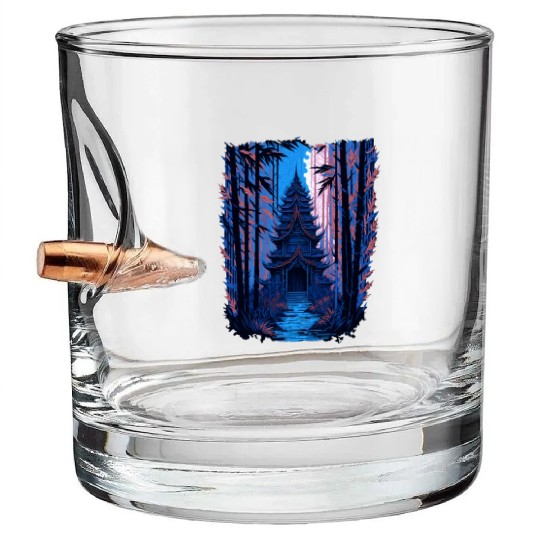 Japanese Temple in a Bamboo Forest Bullet Whiskey Glasses