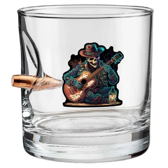 cowboy skeleton play guitar Bullet Whiskey Glasses