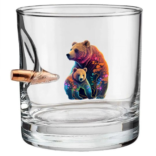 Mother Bear and Cub Sublimation Graphic Wild Life Bullet Whiskey Glasses