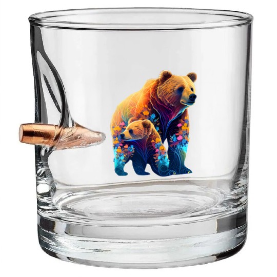 Mother Bear and Cub Sublimation Graphic Wild 2 Bullet Whiskey Glasses