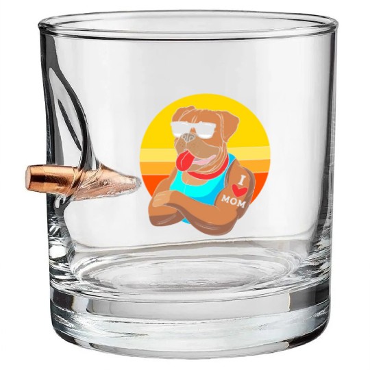 Retro Boxer Dog Mom I Love My Mom Dog Bullet Whiskey Glasses