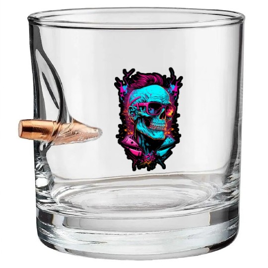 Hipster retro 80s skull neon trend punk metal rock Bullet Whiskey Glasses