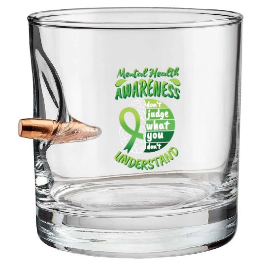 Brain May Green Mental Health Awareness Month Bullet Whiskey Glasses