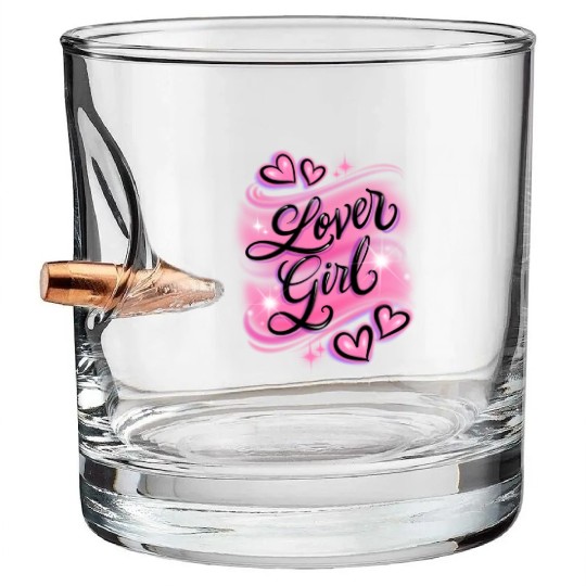 Lover Girl pink airbrush design Bullet Whiskey Glasses