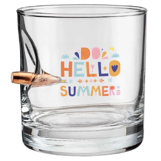 Hello Summer Art | Fun Colorful Summer Quote Bullet Whiskey Glasses