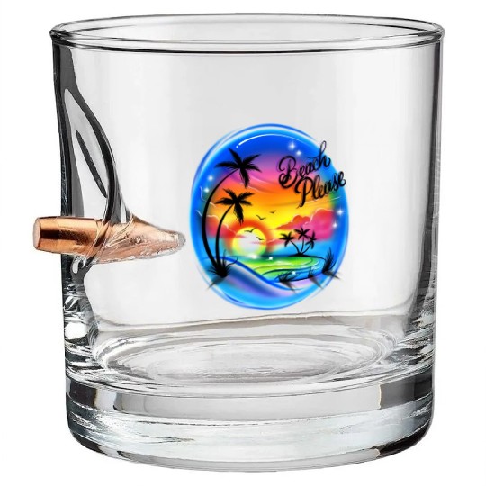 Beach Please Airbrush Colorful Bullet Whiskey Glasses