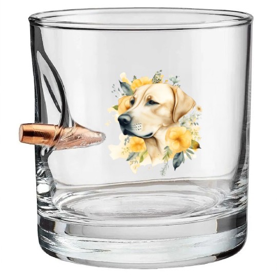 Yellow Lab Dog Watercolor Floral Bullet Whiskey Glasses