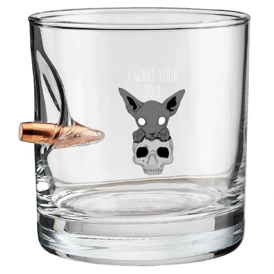 Death Cat Skull Bullet Whiskey Glasses