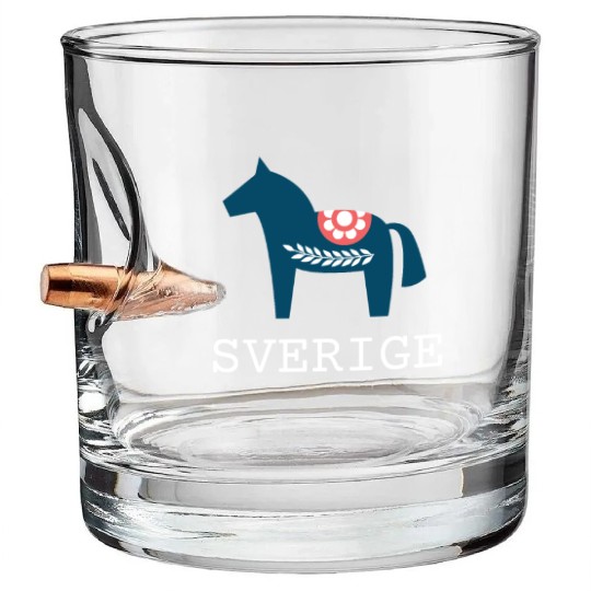 Sverige Sweden Swedish Dala Horse Dalecarlian Bullet Whiskey Glasses
