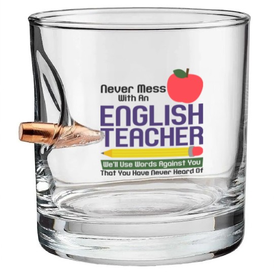 English Teacher Reading Books Vocabulary Grammar Bullet Whiskey Glasses