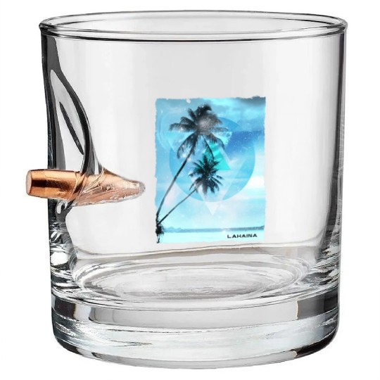Artistic Lahaina Maui Hawaii Palm Tree Vacation Bullet Whiskey Glasses