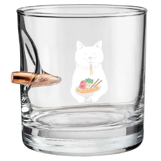 Cute Cat Eating Ramen Bullet Whiskey Glasses