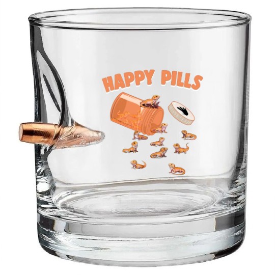 Happy Pills Bearded Dragon Funny Lizard Lovers Bullet Whiskey Glasses