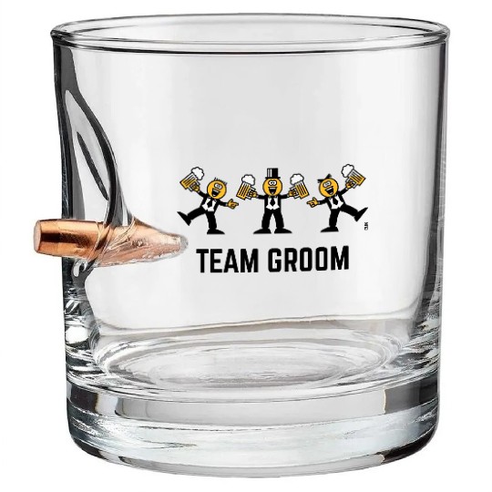 Team Groom (Stag Party, Caricature, Dance, 3C, B) Bullet Whiskey Glasses
