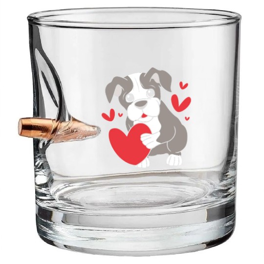 Cute Heart Puppy Boston Terrier Dog Bullet Whiskey Glasses