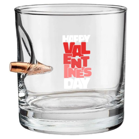 Vintage Happy Valentine's Day February 14 Typograp Bullet Whiskey Glasses