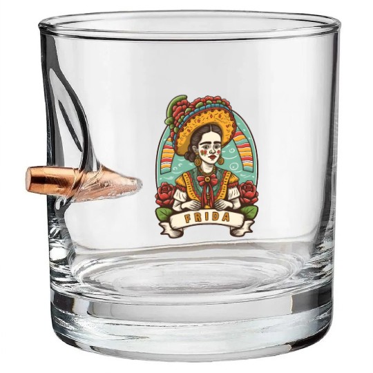 Frida Kahlo Floral Portrait Funny Cinco De Mayo Bullet Whiskey Glasses