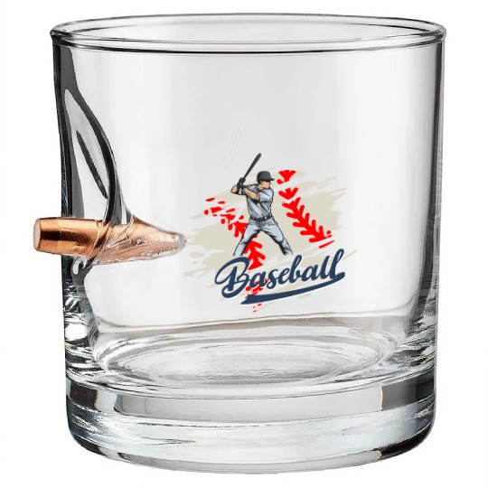 Vintage baseball cool fantasy baseball men women Bullet Whiskey Glasses