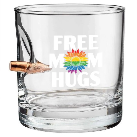 Free Mom Hugs Rainbow Pride Month LGBTQ Gay Pride Bullet Whiskey Glasses