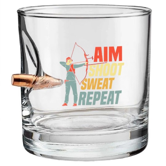 Aim Shoot Sweat Repeat Bow & Arrows Target Archery Bullet Whiskey Glasses