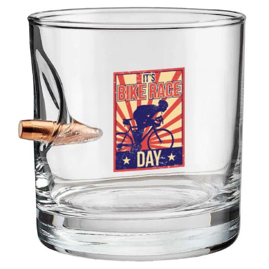 It's Bike Race Day Cycling Bicycle Racing Racer Bullet Whiskey Glasses