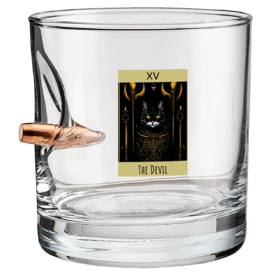 Tarot card the devil cat - readings and astrology Bullet Whiskey Glasses