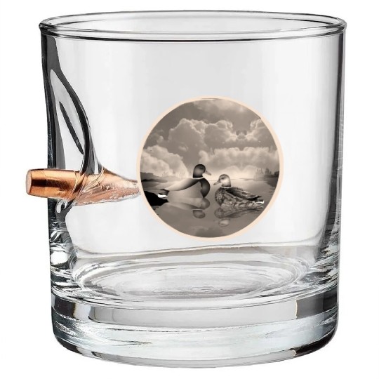 Duck couple in duck pond in nostalgic sepia Bullet Whiskey Glasses