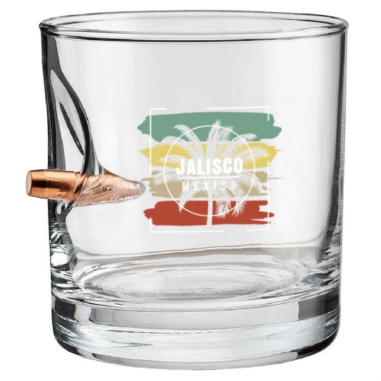 Jalisco Mexico Artistic Palm Tree Retro Bullet Whiskey Glasses