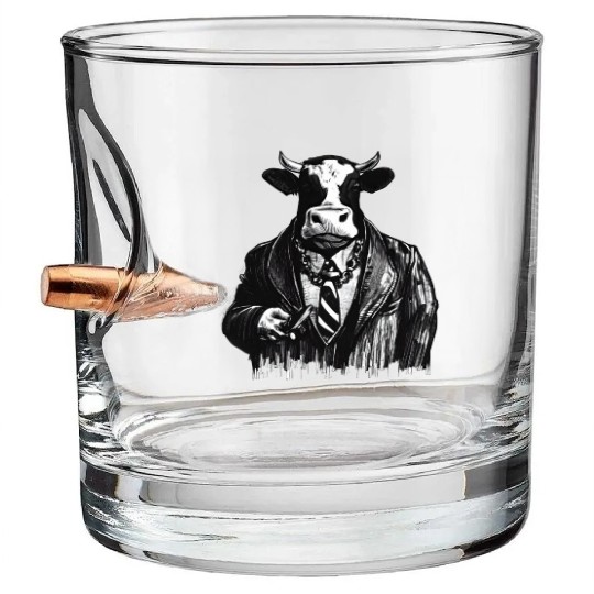 COW MOBSTER COW AS MOB BOSS COW A NOSTRA Bullet Whiskey Glasses
