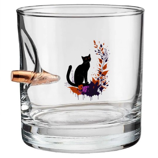 Black cat with plants Bullet Whiskey Glasses
