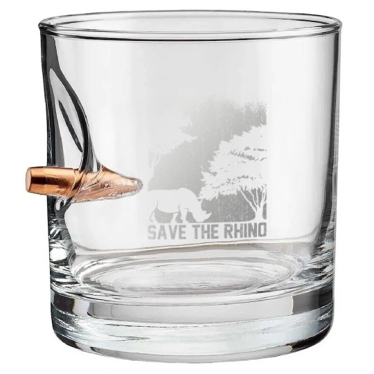Retro Safari African Save The Rhino Bullet Whiskey Glasses