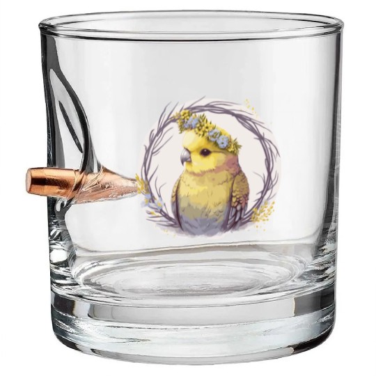 Cute Yellow Budgie Parakeet Bird Flower Crown Pet Bullet Whiskey Glasses