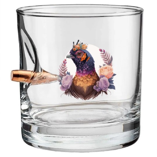 Pastel Watercolor Pheasant Bird Flower Crown Pet B Bullet Whiskey Glasses