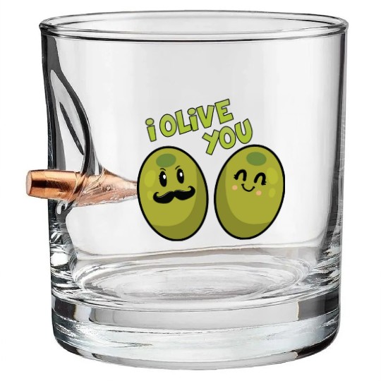 Green olives valentine olive you Bullet Whiskey Glasses