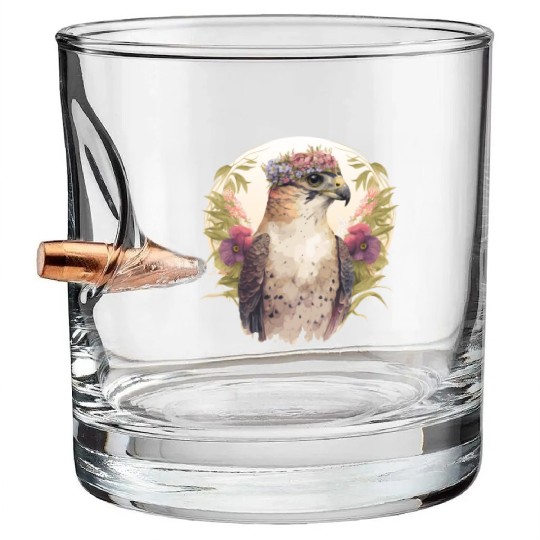 Watercolor Falcon Birds Of Prey Flower Crown Flora Bullet Whiskey Glasses