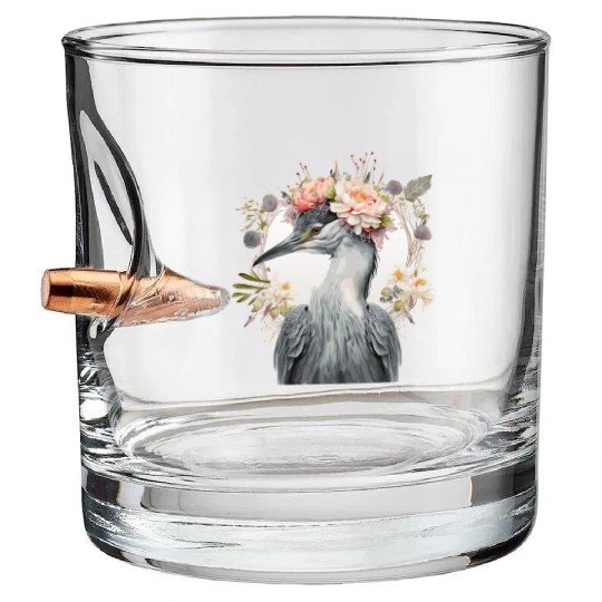 Watercolor Heron Freshwater Bird Flower Crown Flor Bullet Whiskey Glasses
